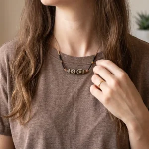 Tibetan Cross Vajra Six-Eye Dzi Necklace wearing | Kris Nature