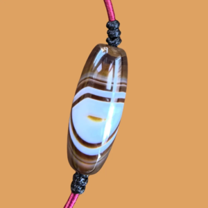 Caramel Brown Silk Agate Third-Eye Pendant with Natural Concentric Banding on Hand-Woven Black Cord | Kris Nature