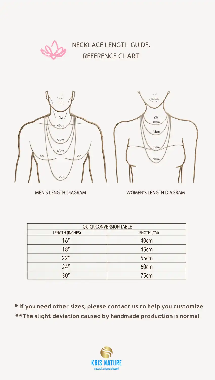 necklace size guide kris nature