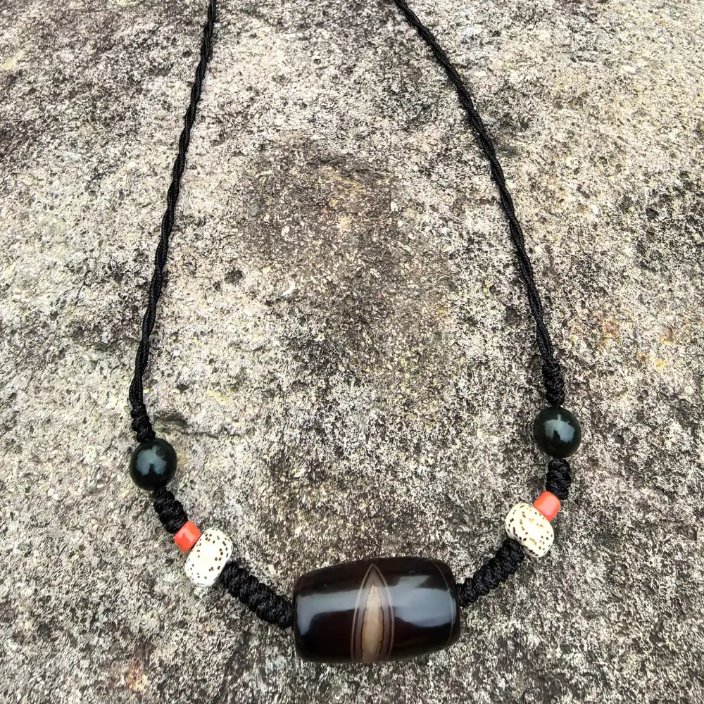Natural Silk Agate Phoenix Eye Dzi Necklace