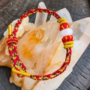 Blessing Five-Color Hand-Woven Cord Bracelet with white crystal and green jade bead by Kris Nature