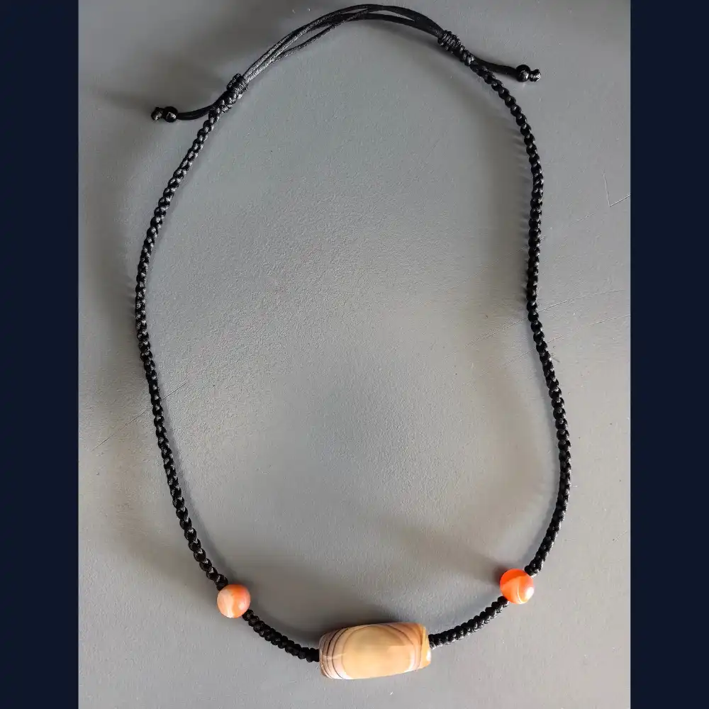Banded Agate Adjustable Cord Necklace - Full View - Black Braided Cord