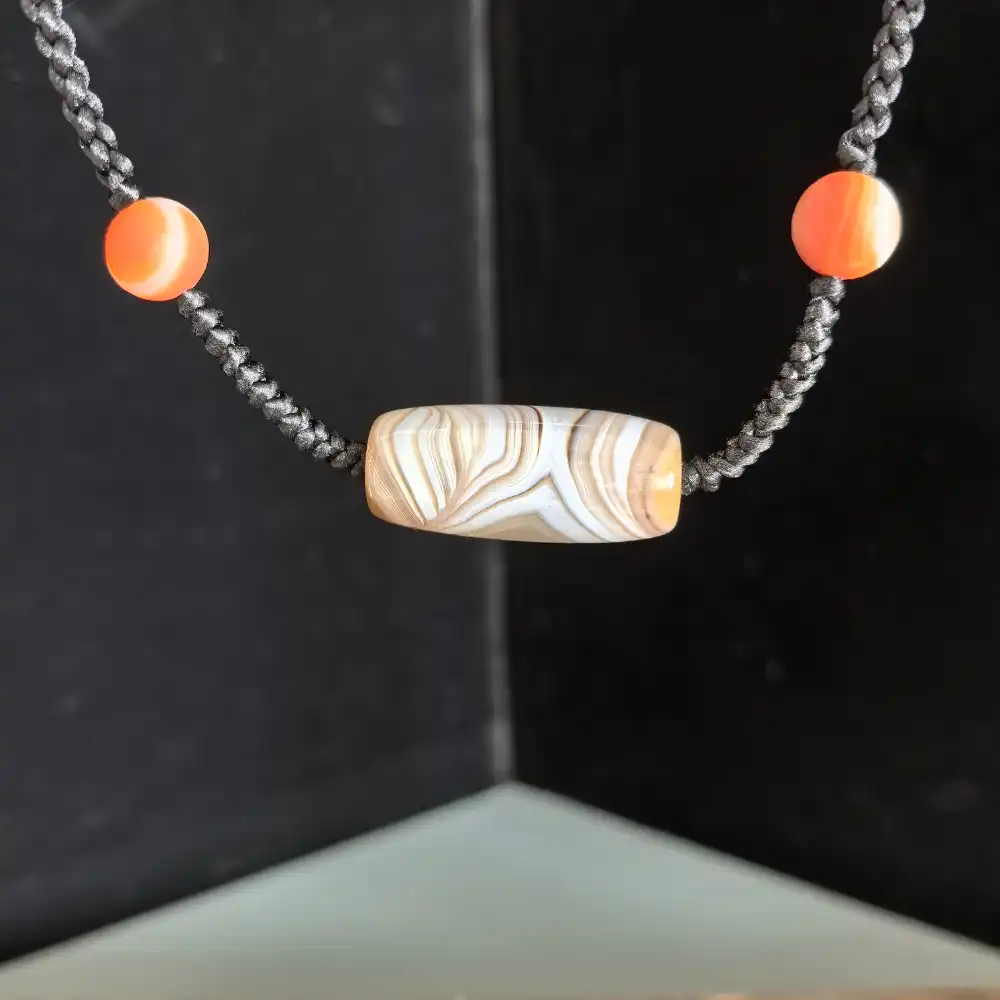 Banded Agate Necklace - Natural Layered Stone Pattern - Alashan Agate Beads