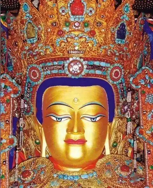 The 12-year-old Jowo Shakyamuni Buddha statue inlaid with ancient Dzi beads in Jokhang Temple, Lhasa