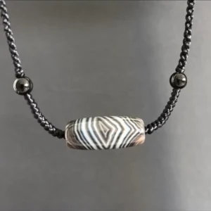 Vajra Eye Silk Agate Barrel Necklace