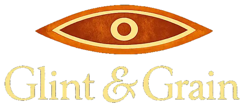 Glint & Grain by Kris Nature agate eye logo, inspired by Tibetan Dzi beads and banded agate
