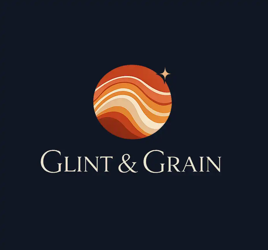 The Glint & Grain mark — banded agate layers in earth tones with a small star